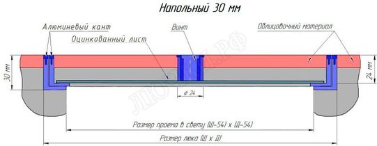 Напольный люк Тритон 30 мм 450*900 Напольный люк Тритон 30 мм 450*900